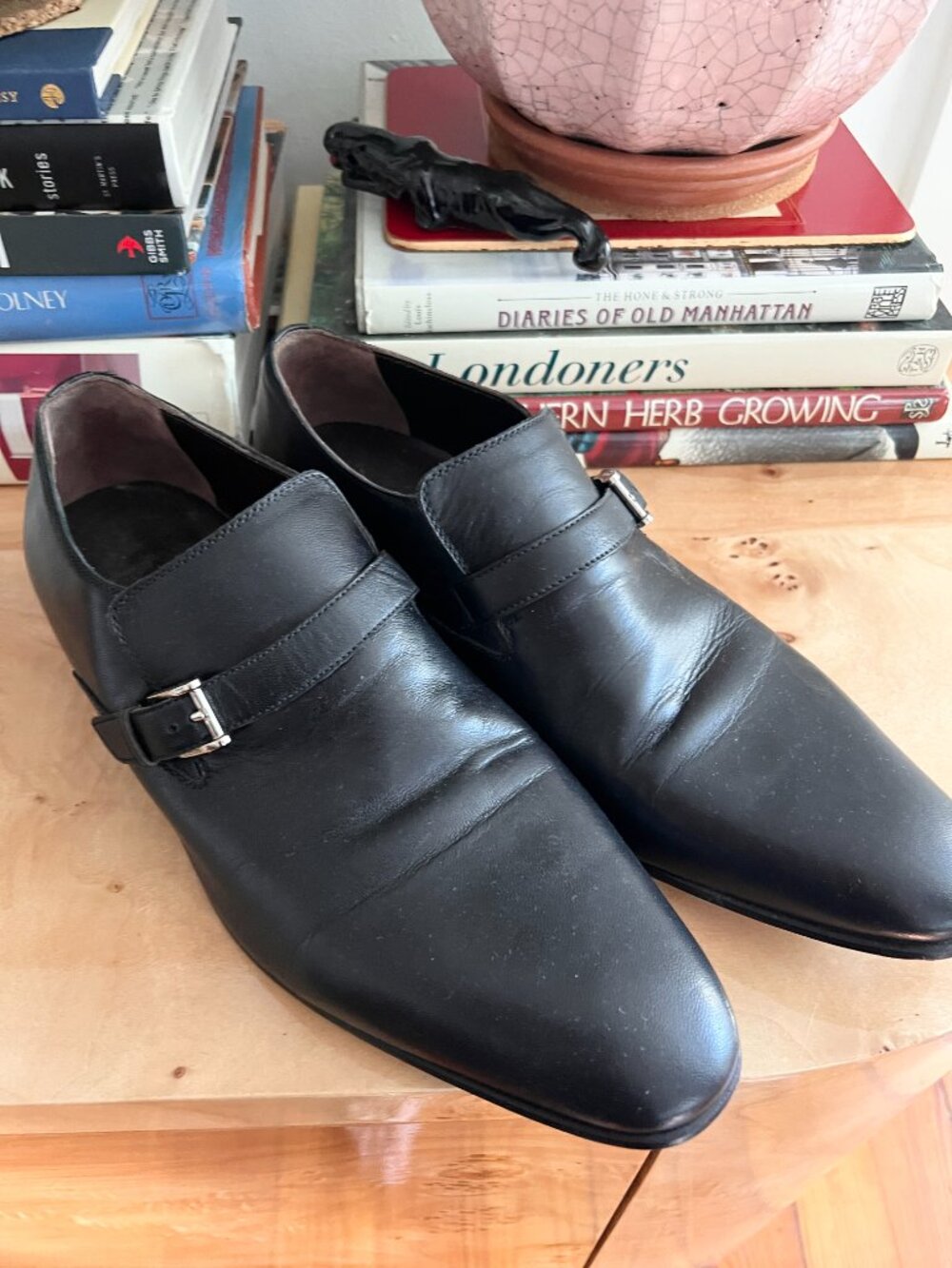A Testoni Black Leather Monk Strap Dress Shoes size 10